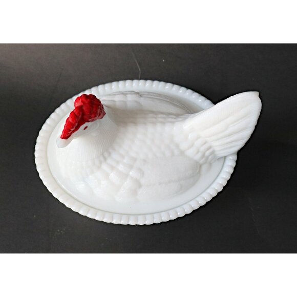 Vintage Milk Glass Chicken on Nest Hen Candy Dish Hen on Nest Farmhouse Style - Picture 3 of 6